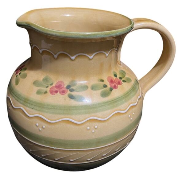 William Sonoma Pitcher - Hand Painted - Yellow - Green Florals Pottery - Picture 1 of 5